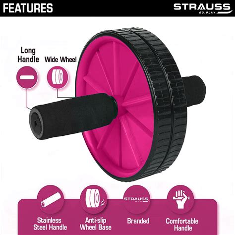 Strauss Premium Exercise Wheel Ab Roller with Foam Handles, (Pink ...