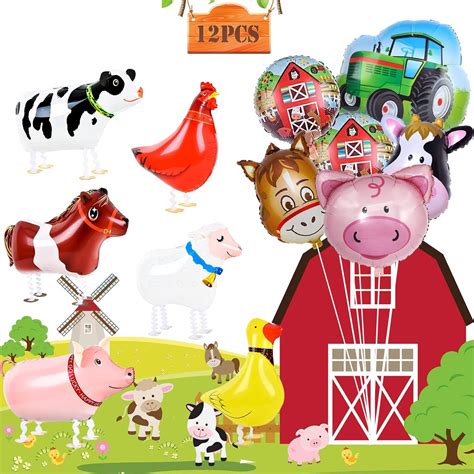 Buy 12 Pieces Farm Animals Balloons, Foil Balloons for Farm Animal ...
