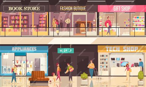 Premium Vector | Shopping mall illustration with interior inside the ...