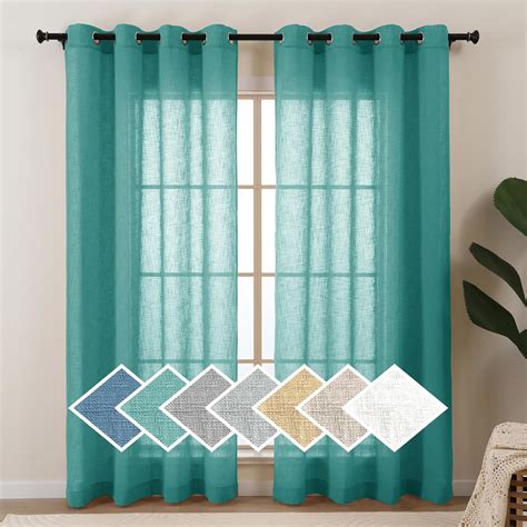 Semi Sheer Teal Curtains 72 Inch Length Grommet Top Linen Curtains ...
