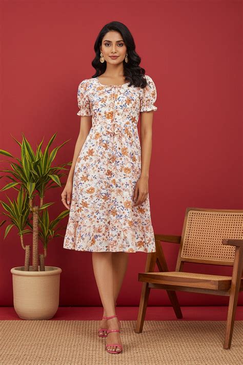 Chic Floral Print Puff Sleeve Midi Dress - Versatile A-Line Daywear ...