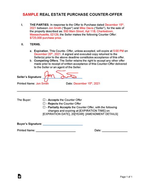 Free Real Estate Purchase Counter-Offer Form - Word | PDF – eForms