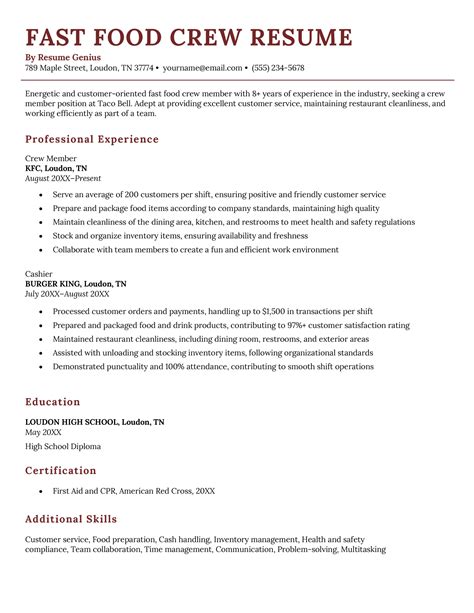 7 Fast Food Resume Examples & Writing Guide for 2025