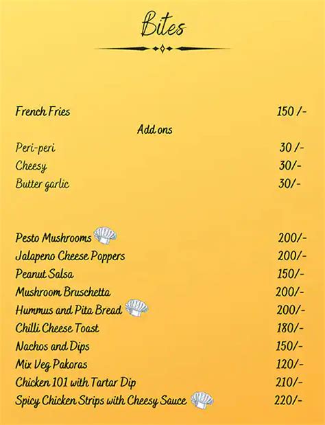Menu at Chapter 101 cafe, Vadodara