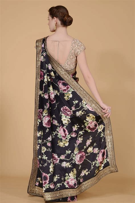 Jet Black Printed Saree– Frontier Bazarr