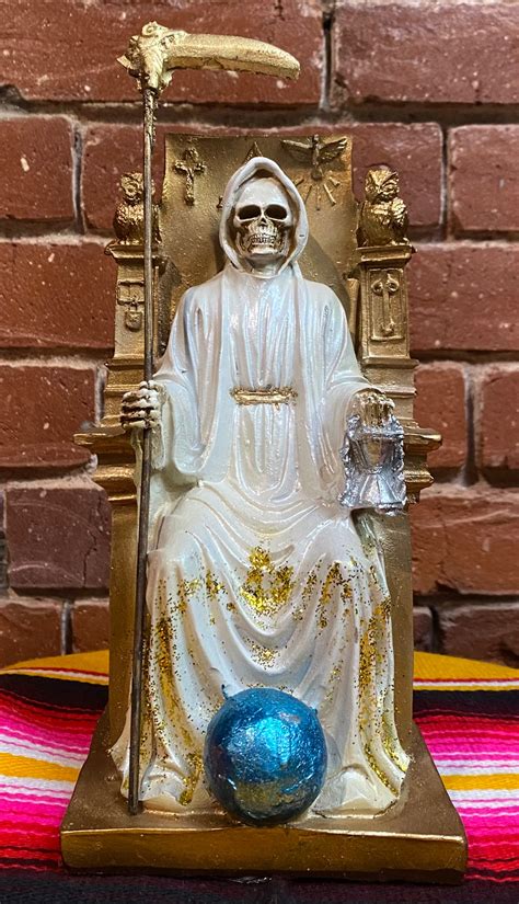 La Santa Muerte Sitting with Owls White and Gold Statue – Ana’s ...