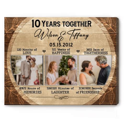 10th Anniversary Gifts Custom Photo Canvas, Personalised 10th Wedding ...
