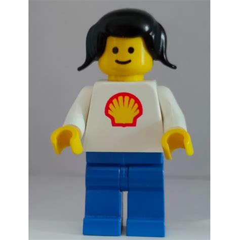LEGO Set fig-001195 Woman, White Torso with Shell Logo, Blue Legs ...