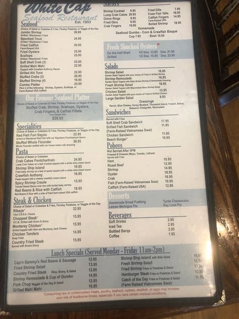 Menu at White Cap Restaurant, Gulfport, 560 Beach Dr
