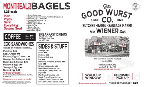 Good Wurst Company menu in Charlotte, North Carolina, USA