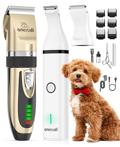 oneisall Dog Clippers and Dog Paw Trimmer Kit 2 in 1 Low Noise Cordless ...