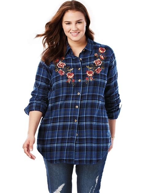 Woman Within Plus Size Classic Flannel Shirt - Walmart.com