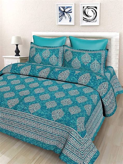 SheetKart 144 TC Cotton Printed Jaipuri Bedsheet Double Bed with 2 ...