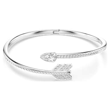 Idyllia bangle, Mixed cuts, Arrow, White, Rhodium plated | Swarovski