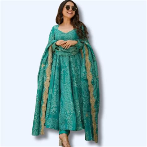 Pure Cotton Anarkali Bandhani Print Kurti Pant and Dupatta – indiya Se