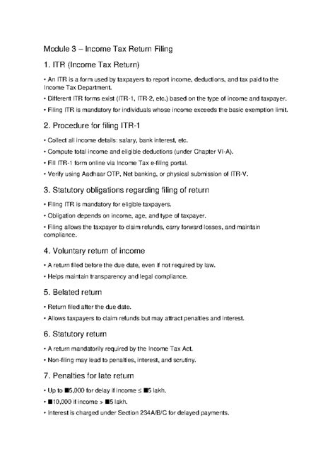 Module 3: ITR Filing Guidelines and Procedures - Studocu