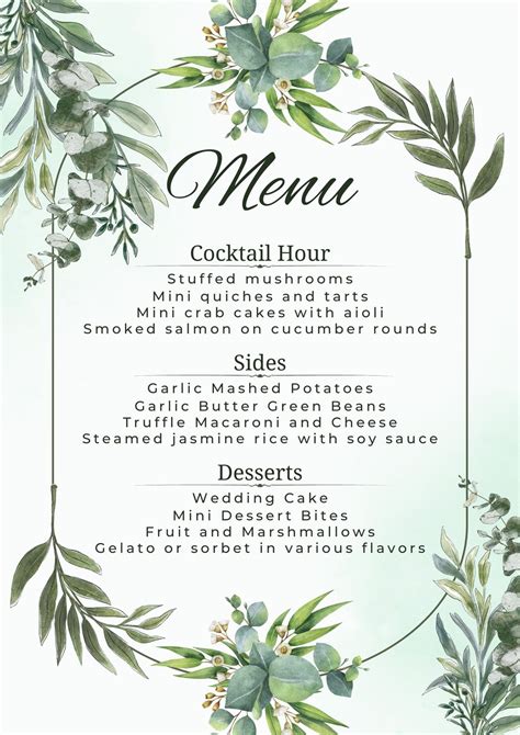 Blank Wedding Menu Template