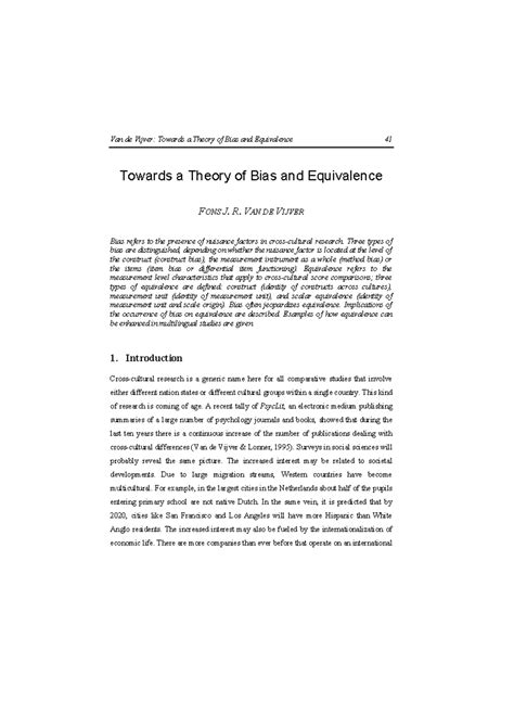 Bias equivalence - Van de Vijver: Towards a Theory of Bias and ...