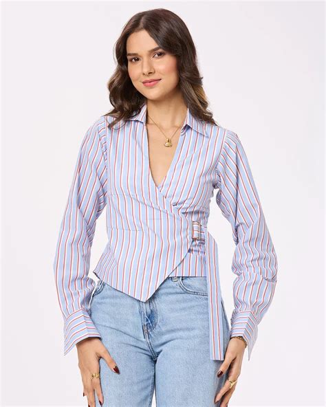 Blue, White and Red Stripe Tie-up shirt - AMARAA