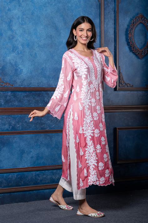 Chikankari Pink Ombre Cotton Silk Kurta – Cult91