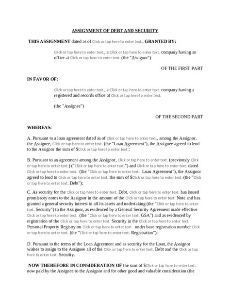Assignment of Debt and Security Doc Template | pdfFiller