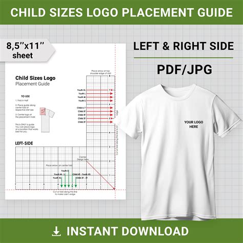 Child Size T-shirt Embroidery Logo Placement Guides, Left & Right Side ...