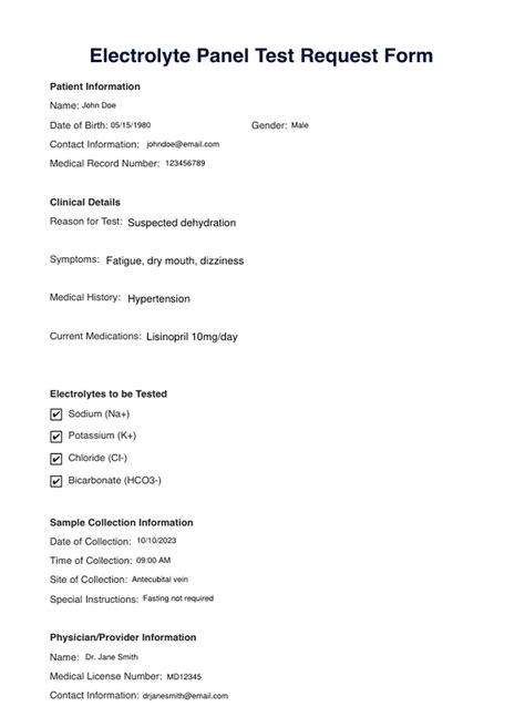 Electrolyte Panel Test & Example | Free PDF Download