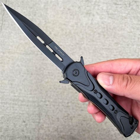 8" Black Tac Force Spring Assisted Open Rescue Folding Tactical Pocket ...