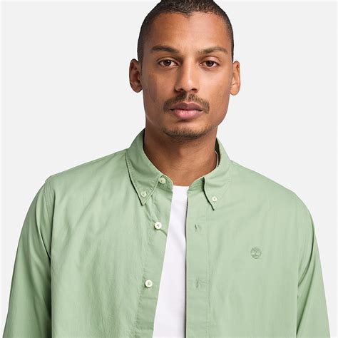Long-Sleeve Stretch Poplin Shirt for Men in Green