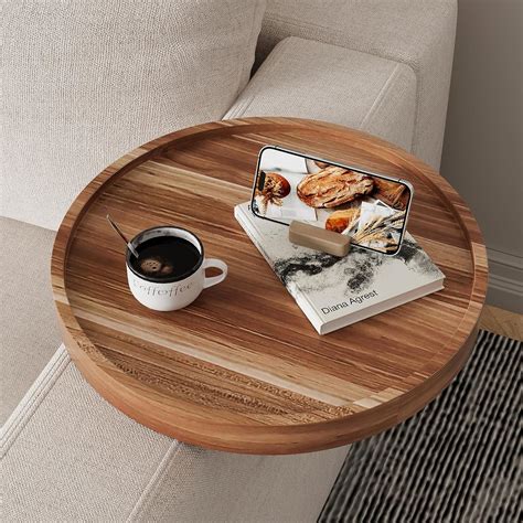 Semjar Acacia Wood Couch Arm Table,Adjustable Round Couch Arm Tray with ...