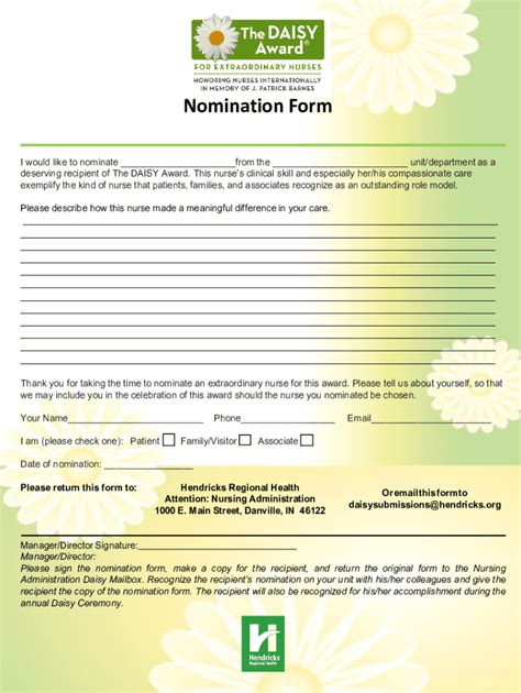 Fillable Online Daisy Award Nomination Form Fax Email Print - pdfFiller
