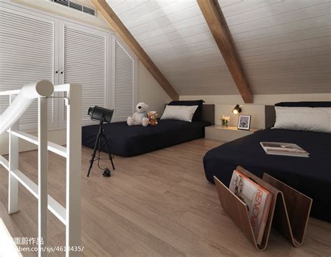 现代斜顶阁楼卧室装修效果图 – 设计本装修效果图