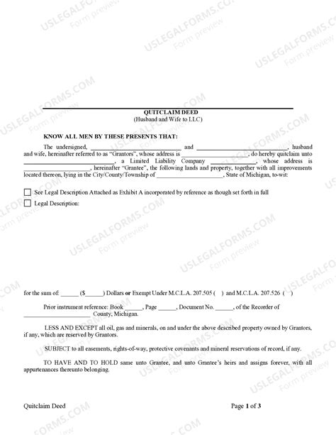 Michigan Quitclaim Deed from Husband and Wife to LLC | US Legal Forms