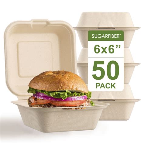 Buy [50 COUNT] Sugarfiber by Harvest Pack 6 X 6" Compostable Clamshell ...