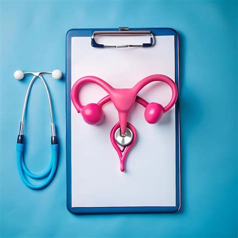 Medical clipboard and stethoscope with uterus model symbolizing womens ...