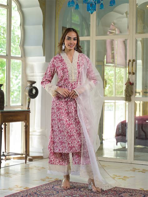 Divena Cream & Pink Rayon Ethnic Print Kurta Pant with Dupatta – divena ...