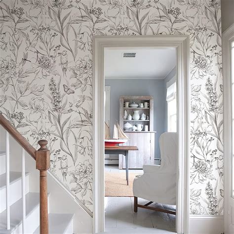 Buy Black White Vintage Botanical Birds Shelf Liner Contact Paper Peel ...