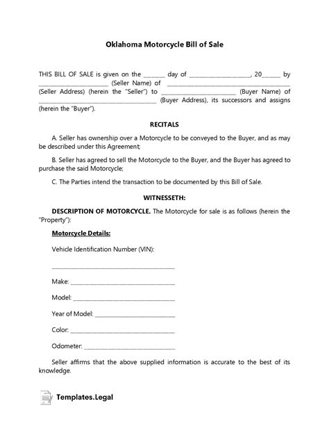 Oklahoma Bill of Sale Templates [Free] (Word, PDF, ODT)