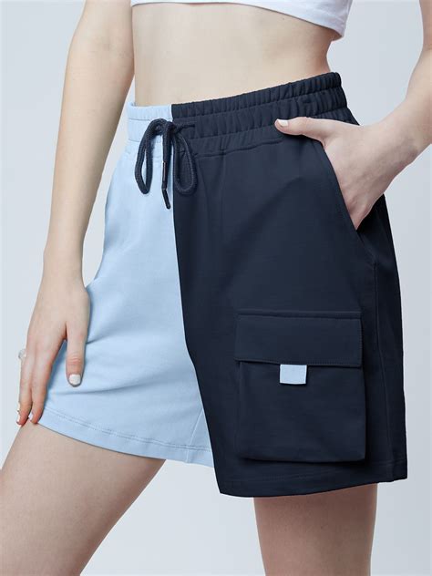Buy Solids: Navy, Powder Blue Colourblock Women Lounge Shorts Online