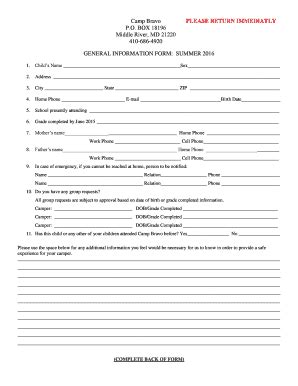 Fillable Online Camp Bravo General Information Form Fax Email Print ...