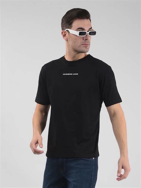 Buy Men's Black Round Neck Regular Fit T-Shirt Online | Numero Uno