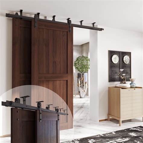 HOMACER 108-in Rustic Black Indoor J-strap Single Bypass Barn Door ...