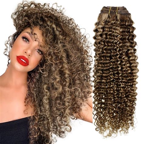 Amazon.com : Hetto Kinky Curly Clip in Hair Extensions Human Hair 20in ...