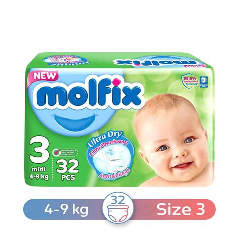 Buy Molfix Unique 3D Technology Baby Diapers 3 Midi, 4-9 kg, 32 Diapers ...