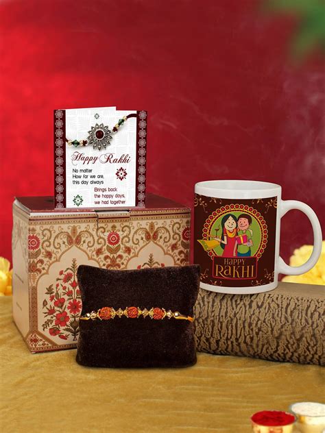 Buy | White & Brown 4-Pieces Coffee Mug & Rakhi Gift Set | Tied Ribbons