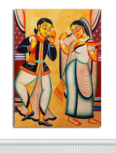 Tamatina Kalighat Art Canvas Painting | Bengali Couple | Traditional ...