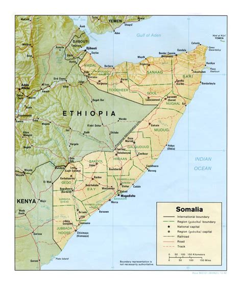 Detailed political and administrative map of Somalia with relief, roads ...