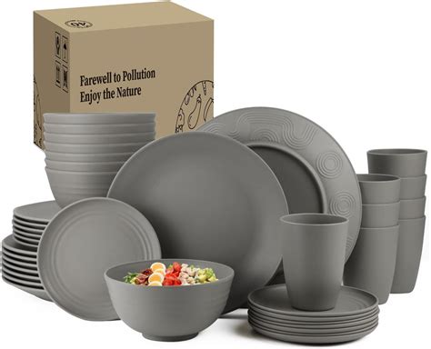 Amazon.com | Homienly 40-Piece Wheat Straw Dinnerware Sets, Non ...