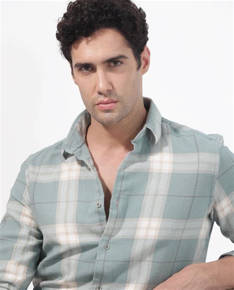 Rare Rabbit Men's Melfi Teal Cotton Checked Print Regular Fit Full Sle