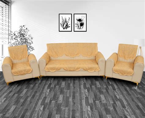 BIGGER FISH Premium Look Poly Cotton 5 Seater Floral Gold Sofa Cover ...